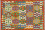 Bohemian Turkish Kilim Mejia Hand-Woven Wool Rug - 3'4'' x 4'8''