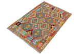 Flat Weave Kilim, Antique, Navaho, Vintage, Handmade, Geometric Kilim Rust Brown Hand-Woven Rectangle 100% Wool Area Rug 3 x 5