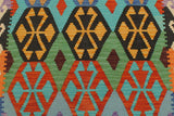 Flat Weave Kilim, Antique, Navaho, Vintage, Handmade, Geometric Kilim Blue Beige Hand-Woven Rectangle 100% Wool Area Rug 3 x 5