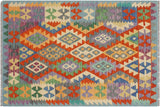Rustic Turkish Kilim Hank Hand-Woven Wool Rug - 3'3'' x 4'11''