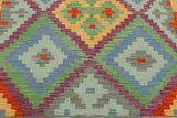 Flat Weave Kilim, Antique, Navaho, Vintage, Handmade, Geometric Kilim Blue Rust Hand-Woven Rectangle 100% Wool Area Rug 3 x 5
