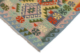 Flat Weave Kilim, Antique, Navaho, Vintage, Handmade, Geometric Kilim Rust Blue Hand-Woven Rectangle 100% Wool Area Rug 3 x 5