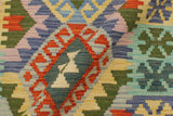 Flat Weave Kilim, Antique, Navaho, Vintage, Handmade, Geometric Kilim Rust Blue Hand-Woven Rectangle 100% Wool Area Rug 3 x 5