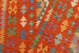 Flat Weave Kilim, Antique, Navaho, Vintage, Handmade, Geometric Kilim Blue Rust Hand-Woven Rectangle 100% Wool Area Rug 4 x 6