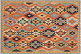 Tribal Turkish Kilim Tai Hand-Woven Wool Rug - 5'1'' x 6'7''