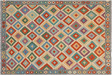 Flat Weave Kilim, Antique, Navaho, Vintage, Handmade, Geometric Kilim Beige Gray Hand-Woven Rectangle 100% Wool Area Rug 6 x 8