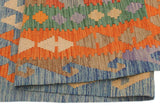Flat Weave Kilim, Antique, Navaho, Vintage, Handmade, Geometric Kilim Gray Blue Hand-Woven Rectangle 100% Wool Area Rug 5 x 7