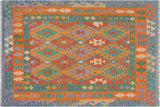 Bohemian Turkish Kilim Wade Hand-Woven Wool Rug - 5'4'' x 6'6''