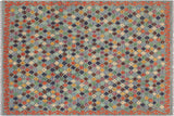 Flat Weave Kilim, Antique, Navaho, Vintage, Handmade, Modern Kilim Gray Rust Hand-Woven Rectangle 100% Wool Area Rug 5 x 6