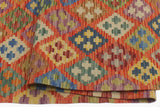 Flat Weave Kilim, Antique, Navaho, Vintage, Handmade, Modern Kilim Rust Blue Hand-Woven Rectangle 100% Wool Area Rug 6 x 8