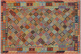 Retro Turkish Kilim Victor  Hand-Woven Wool Rug - 5'11'' x 7'6''