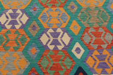 Flat Weave Kilim, Antique, Navaho, Vintage, Handmade, Geometric Kilim Green Blue Hand-Woven Rectangle 100% Wool Area Rug 6 x 8