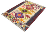 Flat Weave Kilim, Antique, Navaho, Vintage, Handmade, Geometric Kilim Beige Red Hand-Woven Rectangle 100% Wool Area Rug 4 x 5