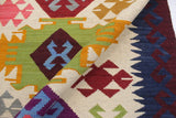 Flat Weave Kilim, Antique, Navaho, Vintage, Handmade, Geometric Kilim Beige Red Hand-Woven Rectangle 100% Wool Area Rug 4 x 5