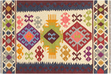 Southwestern Turkish Kilim Temeka Hand-Woven Wool Rug - 3'6'' x 4'10''