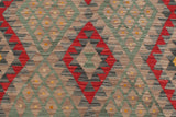 Flat Weave Kilim, Antique, Navaho, Vintage, Handmade, Geometric Kilim Red Green Hand-Woven Rectangle 100% Wool Area Rug 4 x 5