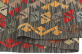 Flat Weave Kilim, Antique, Navaho, Vintage, Handmade, Geometric Kilim Red Green Hand-Woven Rectangle 100% Wool Area Rug 4 x 5