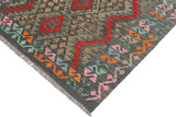 Flat Weave Kilim, Antique, Navaho, Vintage, Handmade, Geometric Kilim Charcoal Red Hand-Woven Rectangle 100% Wool Area Rug 4 x 6