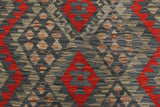 Flat Weave Kilim, Antique, Navaho, Vintage, Handmade, Geometric Kilim Charcoal Red Hand-Woven Rectangle 100% Wool Area Rug 4 x 6