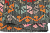Flat Weave Kilim, Antique, Navaho, Vintage, Handmade, Geometric Kilim Charcoal Red Hand-Woven Rectangle 100% Wool Area Rug 4 x 6