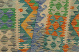 Flat Weave Kilim, Antique, Navaho, Vintage, Handmade, Geometric Kilim Green Blue Hand-Woven Rectangle 100% Wool Area Rug 3 x 5