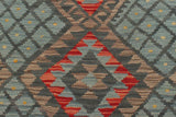 Flat Weave Kilim, Antique, Navaho, Vintage, Handmade, Geometric Kilim Green Red Hand-Woven Rectangle 100% Wool Area Rug 4 x 6