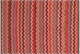 Flat Weave Kilim, Antique, Navaho, Vintage, Handmade, Modern Kilim Pink Gold Hand-Woven Rectangle 100% Wool Area Rug 5 x 7