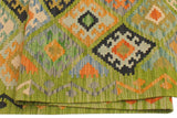 Flat Weave Kilim, Antique, Navaho, Vintage, Handmade, Geometric Kilim Green Rust Hand-Woven Runner 100% Wool Area Rug 3 x 8