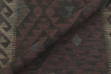Flat Weave Kilim, Antique, Navaho, Vintage, Handmade, Geometric Kilim Brown Black Hand-Woven Runner 100% Wool Area Rug 3 x 8
