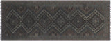 Flat Weave Kilim, Antique, Navaho, Vintage, Handmade, Geometric Kilim Black Gray Hand-Woven Runner 100% Wool Area Rug 3 x 8