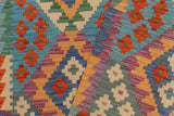 Flat Weave Kilim, Antique, Navaho, Vintage, Handmade, Modern Kilim Blue Rust Hand-Woven Runner 100% Wool Area Rug 3 x 10