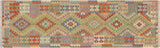 Flat Weave Kilim, Antique, Navaho, Vintage, Handmade, Geometric Kilim Gold Blue Hand-Woven Runner 100% Wool Area Rug 3 x 10