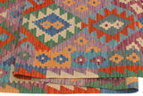 Flat Weave Kilim, Antique, Navaho, Vintage, Handmade, Geometric Kilim Blue Rust Hand-Woven Runner 100% Wool Area Rug 3 x 10