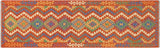 Flat Weave Kilim, Antique, Navaho, Vintage, Handmade, Geometric Kilim Rust Blue Hand-Woven Runner 100% Wool Area Rug 3 x 10