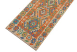 Flat Weave Kilim, Antique, Navaho, Vintage, Handmade, Geometric Kilim Blue Beige Hand-Woven Runner 100% Wool Area Rug 3 x 13