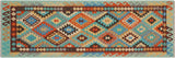 Flat Weave Kilim, Antique, Navaho, Vintage, Handmade, Geometric Kilim Blue Rust Hand-Woven Runner 100% Wool Area Rug 3 x 9