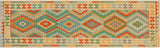 Flat Weave Kilim, Antique, Navaho, Vintage, Handmade, Geometric Kilim Blue Beige Hand-Woven Runner 100% Wool Area Rug 3 x 10