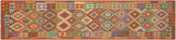 Flat Weave Kilim, Antique, Navaho, Vintage, Handmade, Geometric Kilim Rust Blue Hand-Woven Runner 100% Wool Area Rug 3 x 13