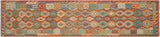 Flat Weave Kilim, Antique, Navaho, Vintage, Handmade, Geometric Kilim Rust Blue Hand-Woven Runner 100% Wool Area Rug 3 x 13