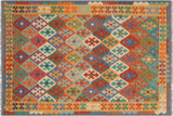 Flat Weave Kilim, Antique, Navaho, Vintage, Handmade, Geometric Kilim Rust Gold Hand-Woven Rectangle 100% Wool Area Rug 6 x 8