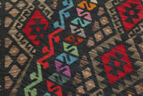 Flat Weave Kilim, Antique, Navaho, Vintage, Handmade, Geometric Kilim Charcoal Rust Hand-Woven Rectangle 100% Wool Area Rug 6 x 8