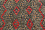 Flat Weave Kilim, Antique, Navaho, Vintage, Handmade, Geometric Kilim Green Red Hand-Woven Rectangle 100% Wool Area Rug 5 x 7