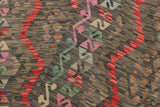 Flat Weave Kilim, Antique, Navaho, Vintage, Handmade, Geometric Kilim Green Red Hand-Woven Rectangle 100% Wool Area Rug 5 x 7