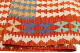 Flat Weave Kilim, Antique, Navaho, Vintage, Handmade, Modern Kilim Blue Rust Hand-Woven Rectangle 100% Wool Area Rug 7 x 10