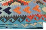 Flat Weave Kilim, Antique, Navaho, Vintage, Handmade, Geometric Kilim Blue Rust Hand-Woven Rectangle 100% Wool Area Rug 8 x 11