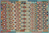 Flat Weave Kilim, Antique, Navaho, Vintage, Handmade, Geometric Kilim Blue Rust Hand-Woven Rectangle 100% Wool Area Rug 8 x 11
