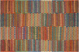 Flat Weave Kilim, Antique, Navaho, Vintage, Handmade, Modern Kilim Blue Rust Hand-Woven Rectangle 100% Wool Area Rug 8 x 12