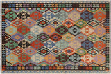 Flat Weave Kilim, Antique, Navaho, Vintage, Handmade, Geometric Kilim Rust Black Hand-Woven Rectangle 100% Wool Area Rug 9 x 11