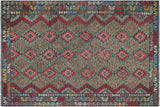 Flat Weave Kilim, Antique, Navaho, Vintage, Handmade, Geometric Kilim Green Charcoal Hand-Woven Rectangle 100% Wool Area Rug 8 x 10