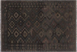 Flat Weave Kilim, Antique, Navaho, Vintage, Handmade, Geometric Kilim Black Brown Hand-Woven Rectangle 100% Wool Area Rug 6 x 8